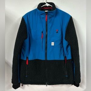 Topo Designs Sherpa Fleece Subalpine Jacket Full Zip Blue Black Large Men’s